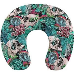 Neck Support Travel Pillow, Soft Car Flight Neck Pillow, Memory Foam, 3D Printing Decor, U-shaped Pillow for Travel at Home Outdoor, Compatible with Green Leaf Trippy Mushroom Eye Skull Nack