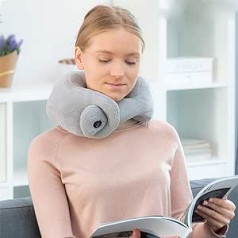 MODEZVOUS Vibrating Neck Support Pillow for Airplane and Car - Foam - Fleece - 2 Vibration Levels - Grey