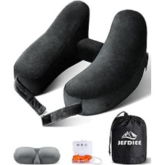 Travel Pillow Neck Pillow | Inflatable Neck Pillow for Aeroplane | Adult Neck Pillow - Fast Inflatable Pillow with Headrest, Hat, Luxury Bag, Sleeping Mask & Earplugs (Black)