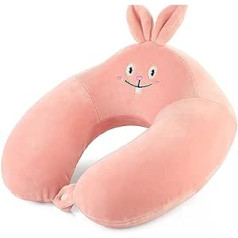 U Shaped Elastic Travel Pillow, Neck Pillow, Memory Foam Neck Pillow, Cartoon Animal Shape, Plush Neck Support with Eye Mask, Earplugs, Storage Bag (Color : Rabbit)