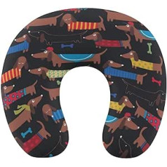 Travel Pillow Memory Foam Cartoon Design Colorful Dachshund Neck Pillow for Daily Sleep, Home, Airplane, Car or Office