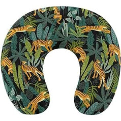 Tiger in the Forest Travel Pillow Pārnēsājams kakla spilvens U formas spilvena automašīnas galvas balsts sievietēm vīriešiem