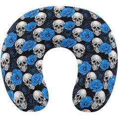 Skull Blue Poppies ceļojumu spilvens pārnēsājams kakla spilvens U formas spilvena automašīnas galvas balsts vīriešiem un sievietēm