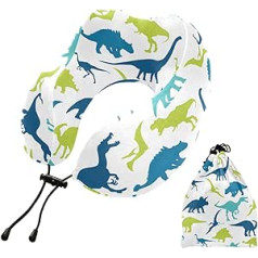 MCHIVER Dinosaur Neck Pillow for Sleeping, Memory Foam Travel Pillow with Storage Bag, Adjustable, Soft Head and Neck Support Pillow for Travel, Airplane, Camping, Travel Essentials