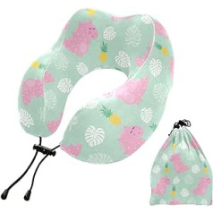 MCHIVER Rosa Dinosaurier Ananas Nackenkissen zum Schlafen Memory Foam Reisekissen mit Aufbewahrungstasche Adjustale Soft Head Neck Support Kissen für Flug, Auto, Zuhause, Büro, Reisen Essentials