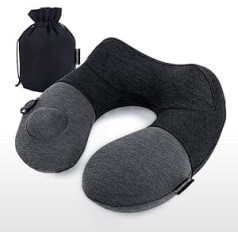 Inflatable Travel Pillow Comfortable Neck Pillow with Eye Masks, Earplugs, Storage Bag for Aeroplane, Car, Train (Colour: Dark Grey)