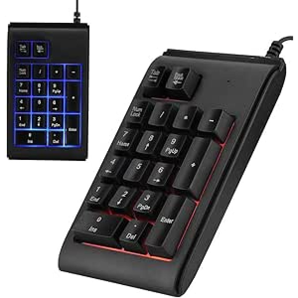 Goshyda Wired Numeric Keyboard, USB Cable, 19-Key Numeric Keypad, Mechanical Touch Feeling Digital Keyboard with 3 Coloured Breathing Lights for Laptop, Notebook, Desktop, Computer, PC