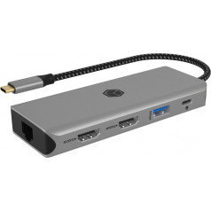 Док-станция ib-dk4012-cpd 9in1, 2x hdmi, 4k60hz, 3xusb, 100w pd, lan, card reader