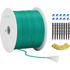 200 m universāls ierobežojošais kabelis robotizētajam zāles pļāvējam - Headley Tools ierobežojošais vads ietver 50 x tapas + 10 x kabeļa savienotāji + 9 x asmeņi, kas saderīgs ar Gardena/Husqvarna/Worx