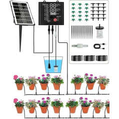 Joysing Saules irigācijas sistēma, automātiskā pilienveida irigācijas sistēma, dārza irigācijas sistēma ar 12 taimera režīmiem + 15 m šļūtene balkona augiem, āra podos augošiem augiem