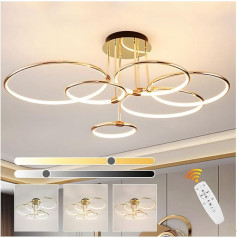 6 Ring Gold LED Ceiling Light, Diameter 105 cm, 145 W Chandelier Continuously Dimmable, Creative Metal Electroplating Pendant Light, Modern Lamp for Bedroom, Living Room, Children's Office, Study
