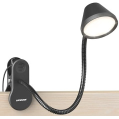 LEPOWER Clip-On Light, aptumšojama grāmatas gaisma lasīšanai gultā, 300LM spailes lampa, 5 krāsu temperatūras spailes gaisma, nakts gaismas režīms, taimera iestatījums, 2%-100% spilgtums, gultai, gultas galvgalim un citiem mērķiem