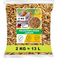 Tamay Soldier Fly Larvae Dried, 2 kg (13 Litres), Hermetia, Bird Food, Fish Food, Turtle Food, Hedgehog Food, Reptile Food, Black Soldier Fly, Protein and Fat Rich