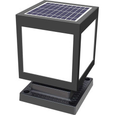 QJUZO Solar Post Light, āra gaisma, ABS ūdensizturīga melna dārza lampa, minimālisma bāzes gaisma, āra saules stabiņa vāciņš, pagalms, pagalms, terase, kolonnu ceļa apgaismojums, silta gaisma