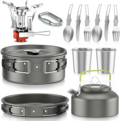 IEEILULU Camping Kochgeschirr Set, Aluminium Kochen Kochgeschirr mit Bratpfanne und Besteck, Outdoor Topfset Faltbar für Outdoor Picknick, Outdoor Kochen, Wandern, Reisen