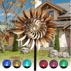 Windspiel, Outdoor-Windkunst, Windskulpturen und Spinner, Gartengeschenke, 190,5 cm, mehrfarbige LED-Glaskugel für Terrassen, Parks, Gehwege, Hinterhof, Rasendekorationen