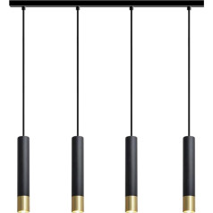 ouglres Pendelleuchte 4 Flammig Schwarz Gold,Modern Stab Hängelampe Esstisch,Aluminium Esstischlampe Hängend,Vintage Holz Hängeleuchte für Kücheninsel,Wohnzimmer,Hotel,Esszimmer,Restaurant,Büro,Gu10