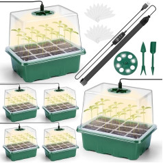 nuyikaso Mini siltumnīca augiem 6 Pack Panel ar indikatora gaismu, paaugstināts vāks, 72 šūnas iekštelpu audzēšanas paplātes, dārzkopības kaste un ventilācija dārzam