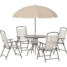 Outsunny - 6 Piece Tubular Steel Garden Furniture Set - Table, Chair and Parasol Cream