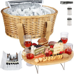 Hap Tim Picnic Basket Set for 4 with Mini Folding Table for Wine, Picnic, Large Insulated Cooler Bag and Cutlery Set for 4 People, Gifts for Couples, Wedding Gifts (Y2209-4-CM)