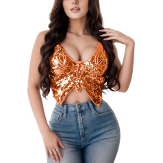 Butterfly Top Sequins Women Butterfly Spaghetti Straps Tank Top Sexy Sequins Sleeveless Backless Tube Top Butterfly Tight Vest Top Girls Festival Outfit Women's Curvy