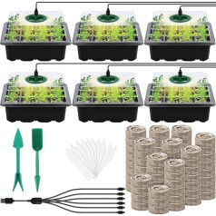 Hahood 6 Pack Seed Starter Tray Kit with Grow Light and Humidity Dome Germination Trays with 72 Peat Pellets, Plant Labels, Garden Tools, Plant Breeding Trays for Seed Growing Starters, Black