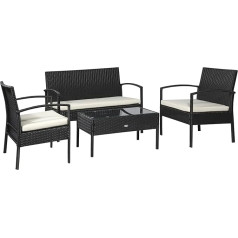 Outsunny Black PE Rattan Garden Furniture Set with Table, 2 Armchairs and Sofa with Cushions