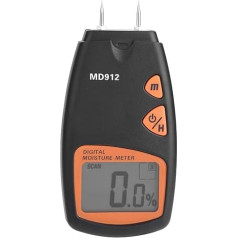 Akozon Wood Moisture Meter, MD912 Digital LCD 2 Pin Wood Moisture Meter Wood Hygrometer Moisture Meter for Wood, Sheetrock, Carpets 2-Pin Sensor (Range 2% - 70% RH, Accuracy: 0.5%)