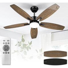 Mefine Deckenventilator mit Beleuchtung und Fernbedienung Leise, 106 cm Deckenventilatoren mit LED Lampe mit 5 Holz Ventilatorflügeln, Holzmaserung/Schwarz, Timer, für Schlafzimmer Wohnzimmer