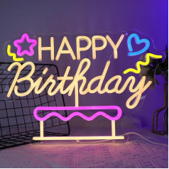 DWOOKE Happy Birthday Neon Sign, LED neona gaisma sienas dekorēšanai, Happy Birthday Neon Light, USB barošana ar dimmable Cake LED Signs, izgaismota zīme dzimšanas dienas svinību dekorēšanai