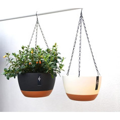 2 Pack Plastic Hanging Planters Self laistīšanas Hanging Pot ar drenāžas caurumiem un noņemamu paplāti Hanging Baskets puķu podi dārza mājas dārza mājas Patio rotājumi