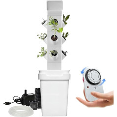 ABBNIA Hydrokultur-Anbausystem, 24 Pods, vertikaler Hydrokultur-Turm, intelligentes Gartenpflanzgefäß-Keimungsset, Aeroponik-Anzuchtset mit Hydratationspumpe, Adapter, Netztöpfen, Timer/1 Stück ()