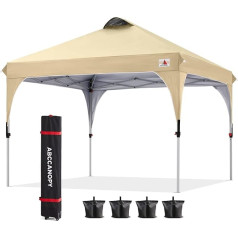 Abccanopy 3 x 3 m pavėsinė Vandeniui atsparus Pop-Up sodo pavėsinė Festivalis Saulės apsauga Lauko stoginė Super kompaktiškas stoginė su Roll Carry Bag Bonus 4 x svorio maišeliai 4 x virvės 4 x stulpai Smėlio spalvos