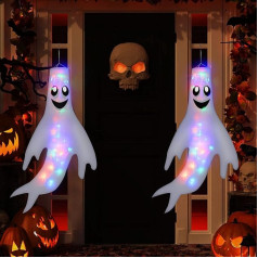 Boao 2 gabali 100cm gaismas Halloween spoku piekaramais vējrādis ar krāsainu LED gaismu Halloween Windsock apdare Holiday Windsock karogs ārā pagalmā Patio dārza dārza puses dekorēšanai