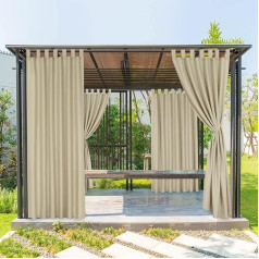 BONZER Āra aizkari terasei Ūdensnecaurlaidīgs Tab Top Weatherproof āra aizkari lievenis Pergola lapene Cabana lapene 1 panelis 52x84 collas bēšs