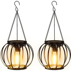 BUCASA Solar Lights Outdoor 2 Pack Solar Lanterns for Garden, Hanging Garden Solar Lights with Waterproof Auto-On Off, Metal, Yard Art, Solar Garden Ornaments for Decoration,