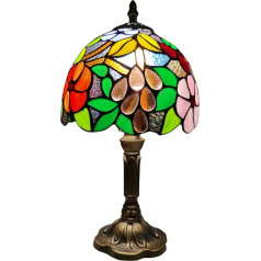 FUMAT Tiffany galda lampa, retro lampa, neliela nakts lampa, dekoratīva galda lampa ar ziedu un vīnogu rakstu, krāsains stikla abažūrs, ar E27 LED spuldzi, guļamistabai, viesistabai, birojam