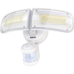 ZOFO 4000LM LED prožektors ar kustības sensoru ārā, īpaši spilgts LED prožektors ar kustības sensoru, 5000K LED āra prožektors, IP65 ūdensizturīgs PIR LED drošības apgaismojums garāžai, balts, dubults