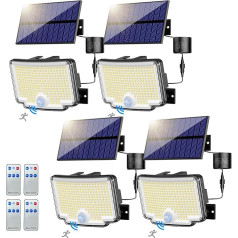 nipify Pack of 4 Solar Lights for Outdoor Use with Motion Sensor, 310 LED Super Bright 3 Modes Solar Light Outdoor with 210° Wide Angle Lighting, IP65 Waterproof Solar Wall Light with 5 m Cable for