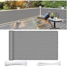 Balcony Cover 135 x 600 cm Tear-Resistant UV Protection Breathable Sun Protection Balcony Cover with Eyelets and Cord for Balcony Garden Outdoors, Grey