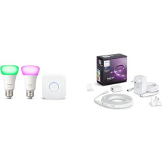 Philips Hue White & Colour Ambiance 2 x E27 LED starta komplekts, ieskaitot Hue Bridge & White & Colour Amb. Lightstrip Plus 2 m bāze, 1600 lm, 16 miljoni krāsu, vadāms ar lietotnes palīdzību