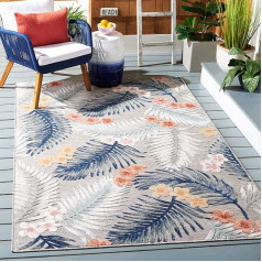 Safavieh Cabana Collection 9' x 12' Grey/Navy CBN451F Tropical iekštelpu/āra nešķīstošs, viegli tīrāms terases pagalma terases lieveņa klāja, klāja, tualetes telpas paklājs