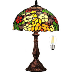 12 Inch Table Lamps in Tiffany Style/Baroque Desk Lamp Light, Handmade Stained Glass and Body, European Bedside Lamp in Vintage Style, Living Room with Pastoral Accent (Colour: 12 Inch Flowers)