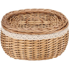 Weidenkorb mit Deckel, Rattan-Boxen, Mehrzweck-Organizer, Eierkorb, Brotkorb mit Baumwollfutter, Weiden-Picknickkorb, Dekoration, Geschenk, Jäten