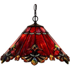 Bieye L30059 Barock Tiffany-Stil Glasmalerei Deckenpendelleuchte mit 17-Zoll-breiten handgefertigten Lampenschirm für Wohnzimmer Schlafzimmer Küche, rot