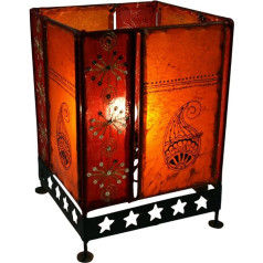 GURU SHOP Hennalampe, Lederleuchte, Saree Tischlampe/Tischleuchte - Modell Chennai, 30x20x20 cm, Orientalische Tischlampen