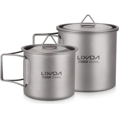 Lixada Titanium Topf Camping Titanium Becher Tragbar Klappgriff Outdoor Tasse Wasser für Picknick Wandern 2 Stück