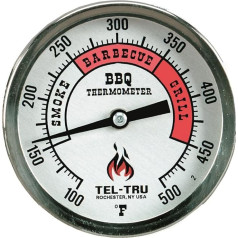 Tel-Tru BQ300 bārbekjū termometrs, 3 collu alumīnija sadalīts ciparnīca, 4 collu kāts, 100/500 grādi F