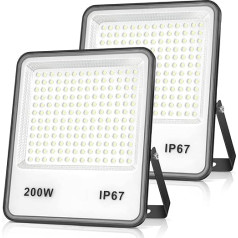 YIQIBRO LED āra prožektors, 200 W, 2 LED prožektori, 20000 lm, īpaši spilgts āra prožektors, 6500 K vēss balts LED lukturis, IP67 ūdensizturīgs, āra apgaismojums dārzam, garāžai, pagalmam,