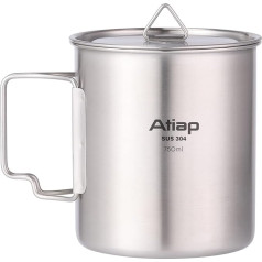 ATiAP Camping Mug Stainless Steel 750ml Camping Water Cup with Foldable Handles and Lid Portable for Outdoor Camping Backpacking Hiking (750ml Pot)